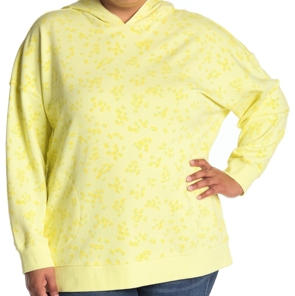 Abound Women's Size L Yellow Floral Hoodie Pullover French Terry Sweatshirt